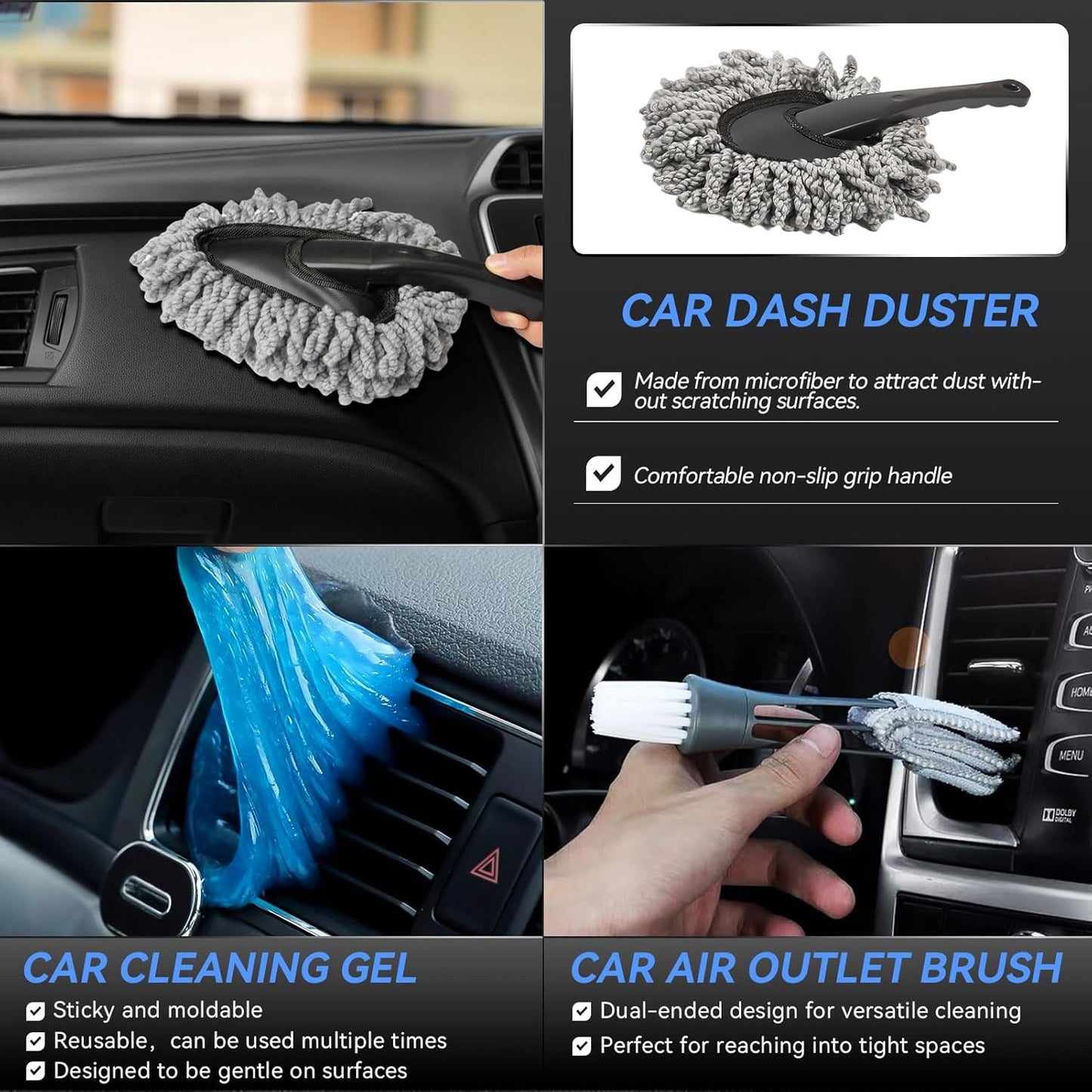 21Pcs Car Detailing Kit,Compelete Car Cleaning Kits Interior Cleaner with Detailing Brushes,Car Wash Kit with Cleaning Gel,Wash Mitt, Car Care Gift for Men