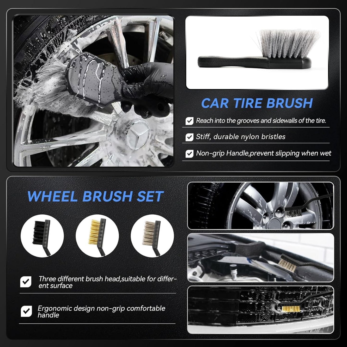 21Pcs Car Detailing Kit,Compelete Car Cleaning Kits Interior Cleaner with Detailing Brushes,Car Wash Kit with Cleaning Gel,Wash Mitt, Car Care Gift for Men