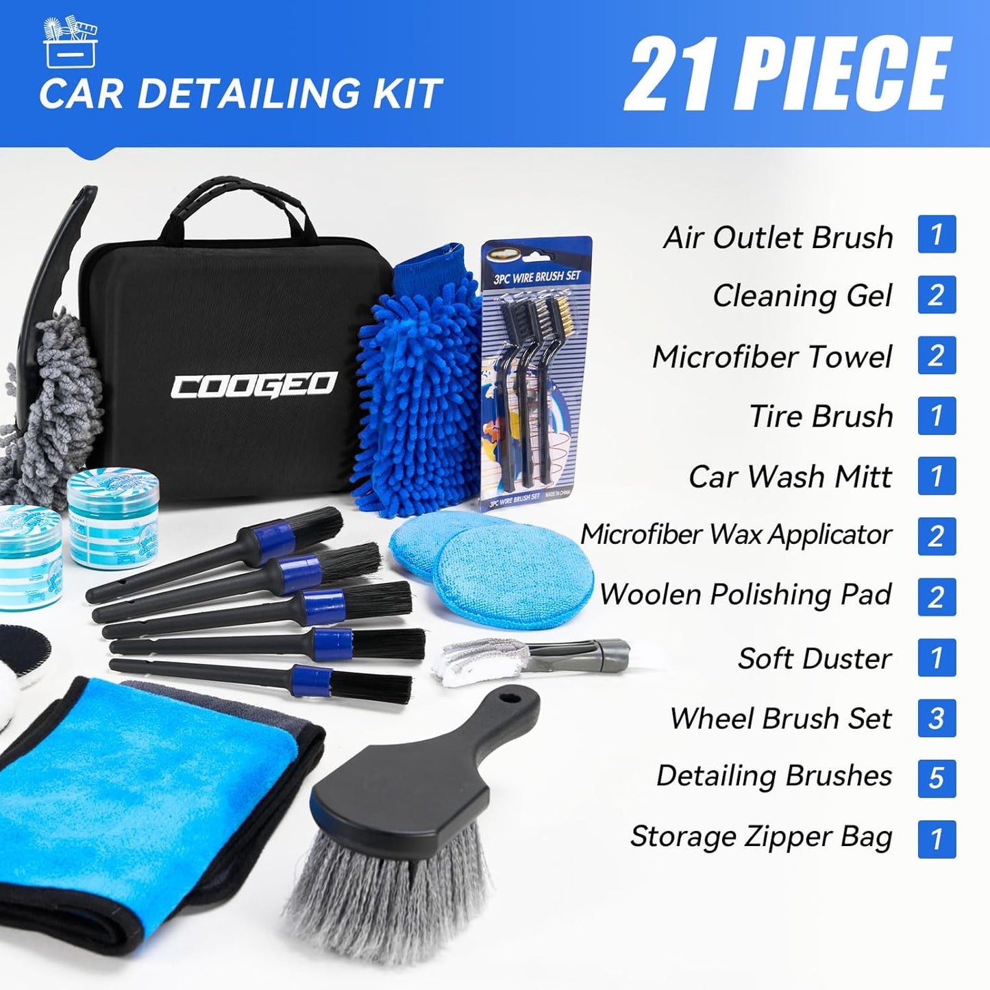 21Pcs Car Detailing Kit,Compelete Car Cleaning Kits Interior Cleaner with Detailing Brushes,Car Wash Kit with Cleaning Gel,Wash Mitt, Car Care Gift for Men