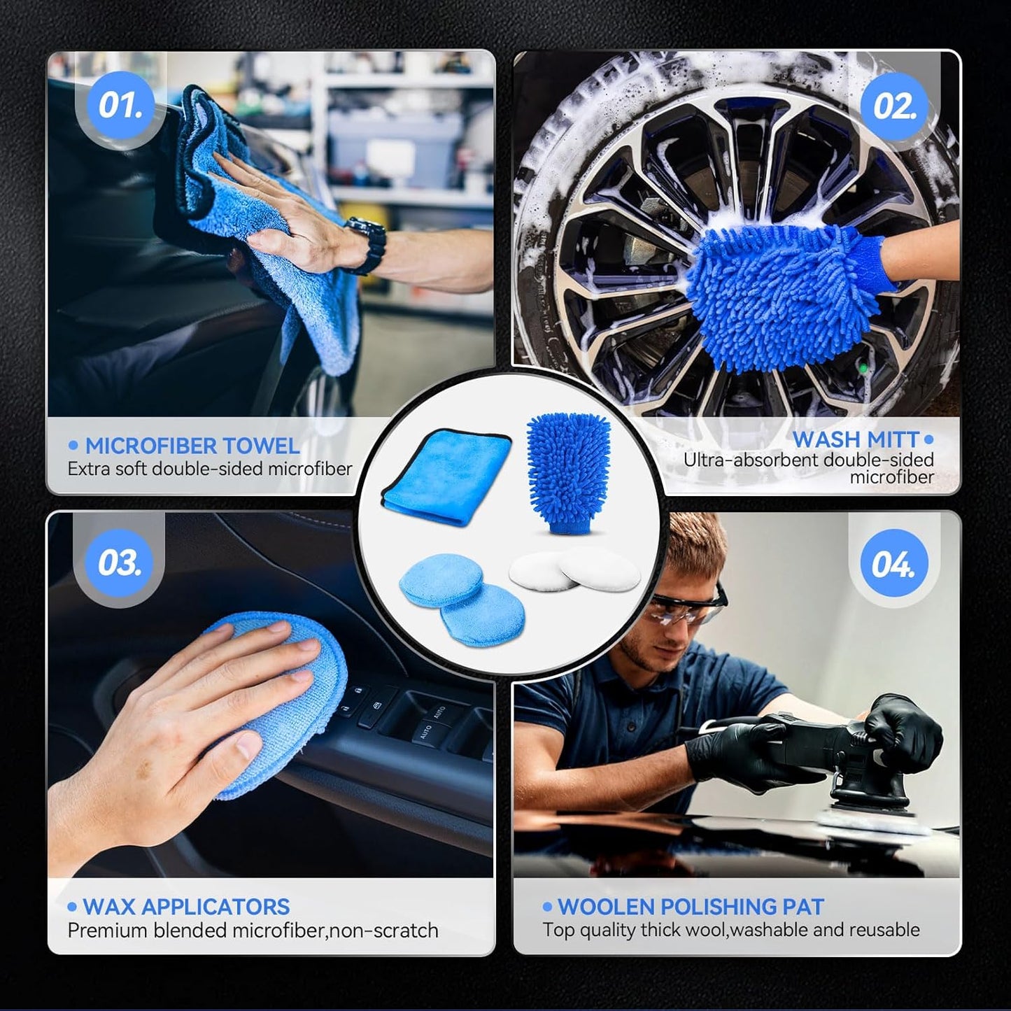 21Pcs Car Detailing Kit,Compelete Car Cleaning Kits Interior Cleaner with Detailing Brushes,Car Wash Kit with Cleaning Gel,Wash Mitt, Car Care Gift for Men