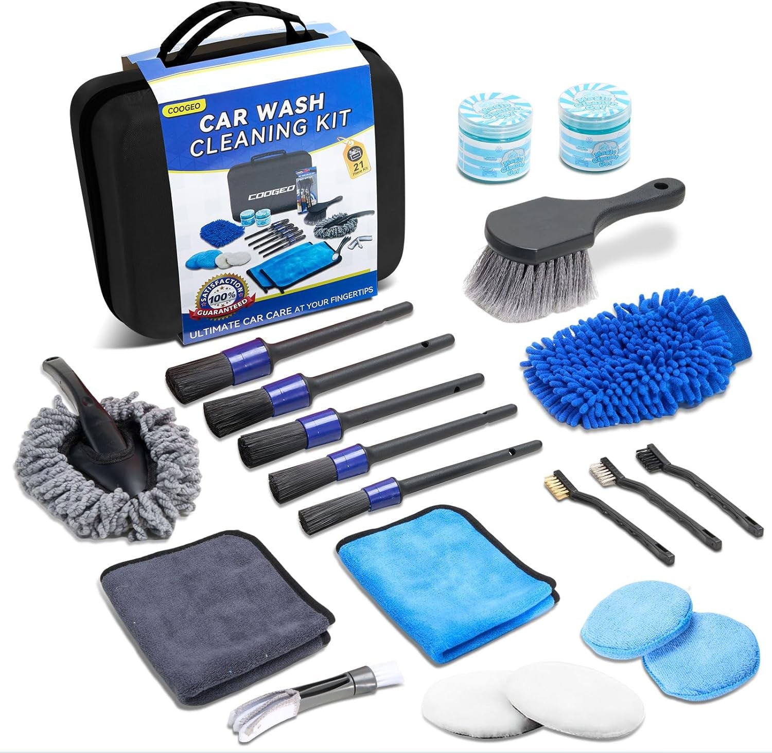 21Pcs Car Detailing Kit,Compelete Car Cleaning Kits Interior Cleaner with Detailing Brushes,Car Wash Kit with Cleaning Gel,Wash Mitt, Car Care Gift for Men
